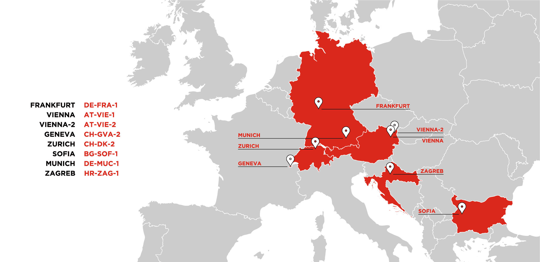 Map of Switzerland with datacenters locations